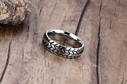 6mm Car Tyre Stainless Steel Mens Ring - Promise Rings