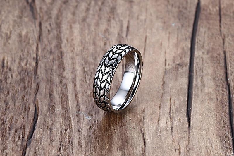 6mm Car Tyre Stainless Steel Mens Ring - Promise Rings