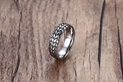 6mm Car Tyre Stainless Steel Mens Ring - Promise Rings