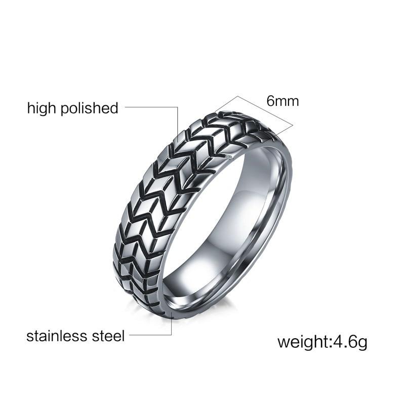 6mm Car Tyre Stainless Steel Mens Ring - Promise Rings