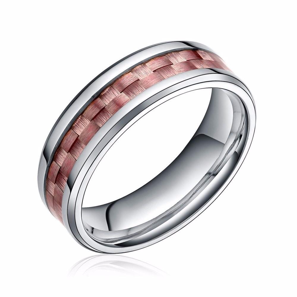 6mm Carbon Fiber Inlay Silver Titanium Mens Ring - Promise Rings