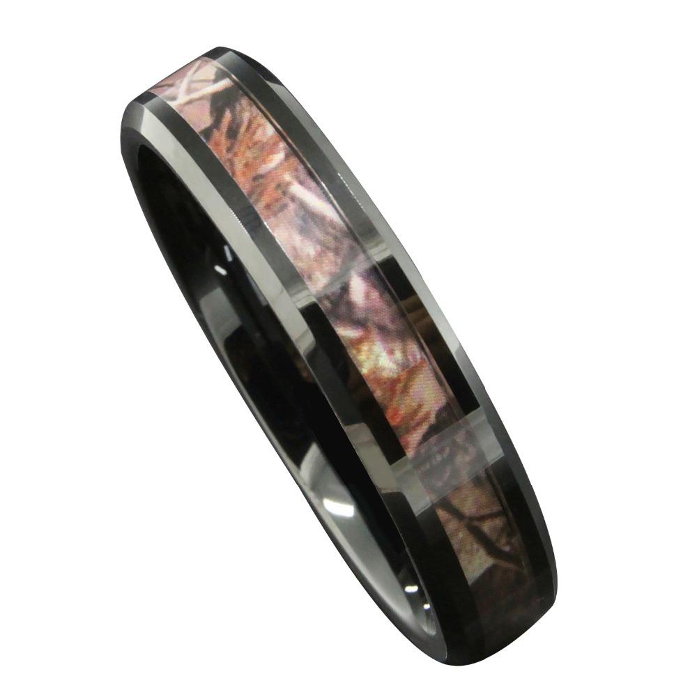 6mm Forest Camouflage Polished Edges Tungsten Mens Ring - Promise Rings