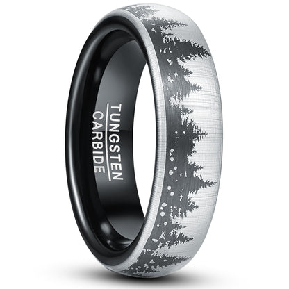 Forester Rings Instruments 6mm Forest Pine Trees Tungsten Black & Silver Unisex Ring