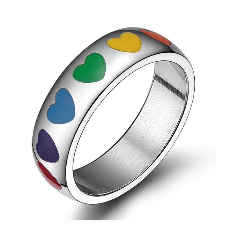 6mm LGBT Rainbow Hearts Unisex Ring - Promise Rings
