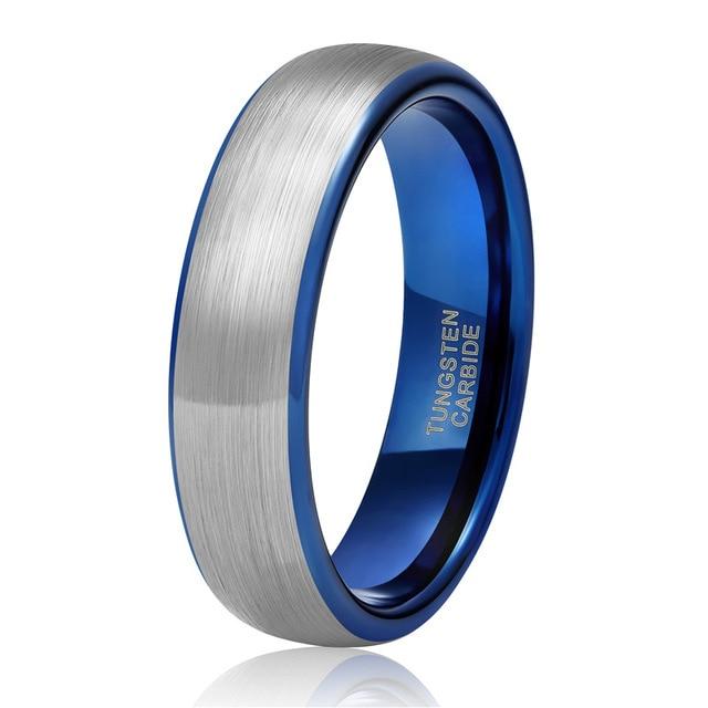 6mm Personalized Silver Blue Tungsten Mens Ring - 1 Custom Engraving - Promise Rings