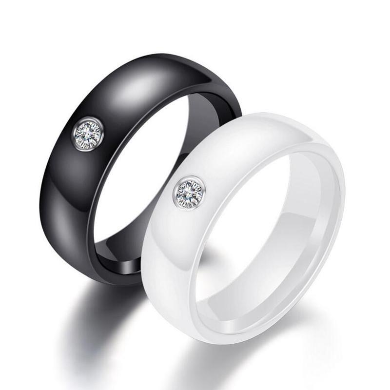 6mm Round Crystals Ceramic Unisex Rings - Promise Rings