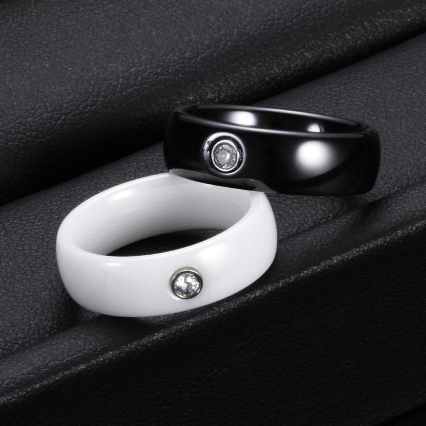 6mm Round Crystals Ceramic Unisex Rings - Promise Rings