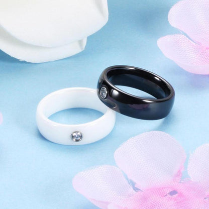 6mm Round Crystals Ceramic Unisex Rings - Promise Rings