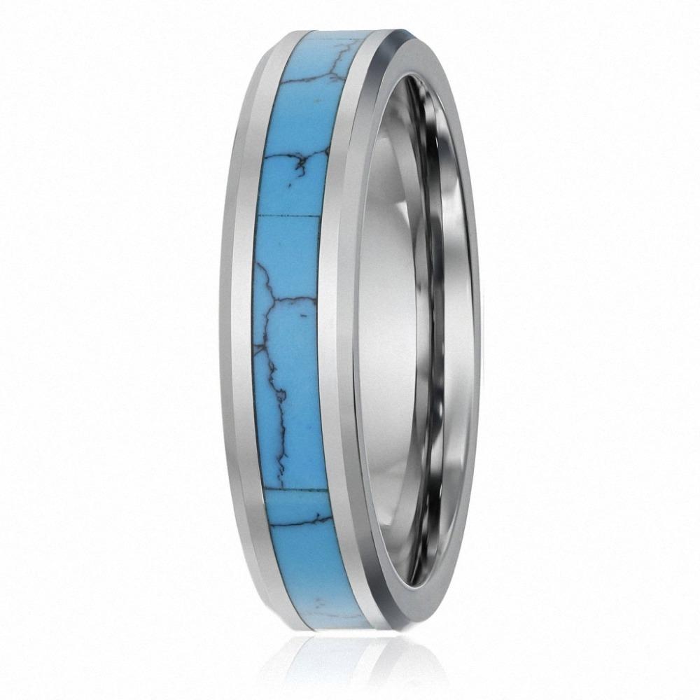 Turqoise Inlay Rings 6mm Turquoise Inlay & Silver Tungsten Unisex Ring
