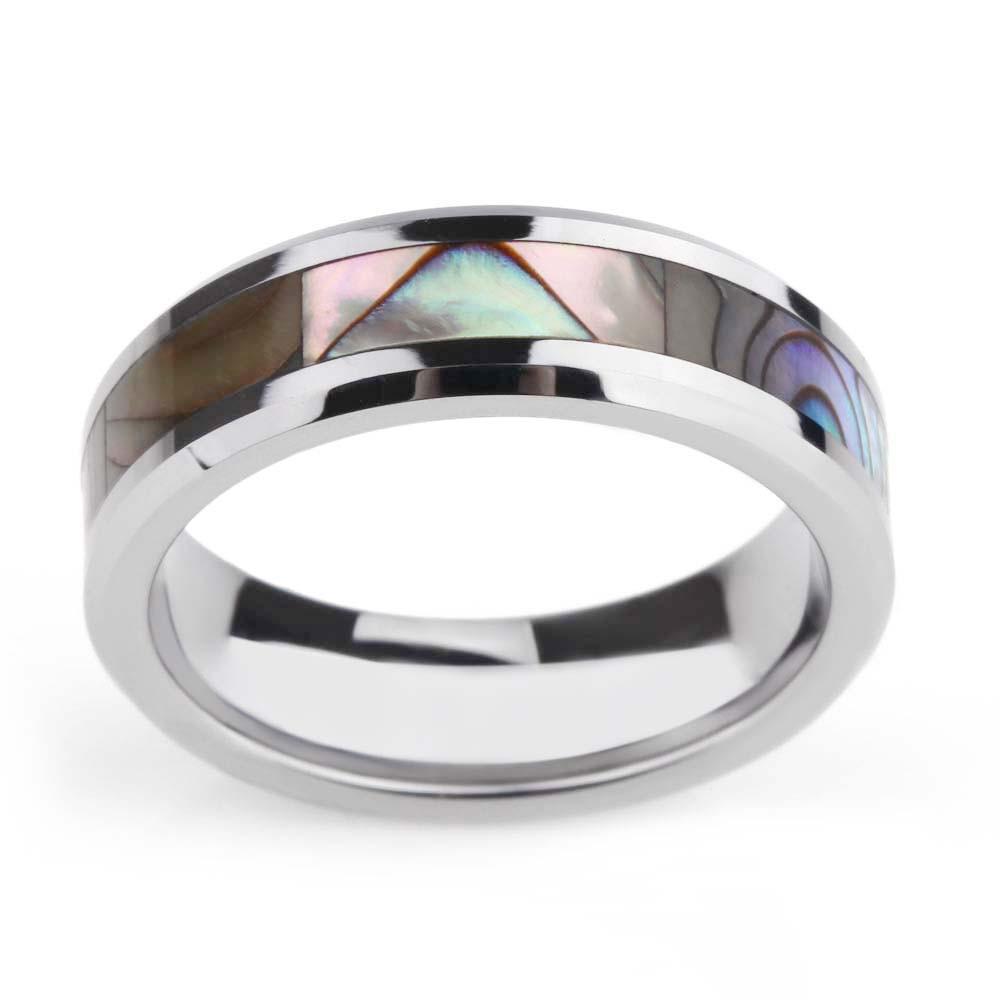 6mm Abalone Shell Inlay Titanium Unisex Ring