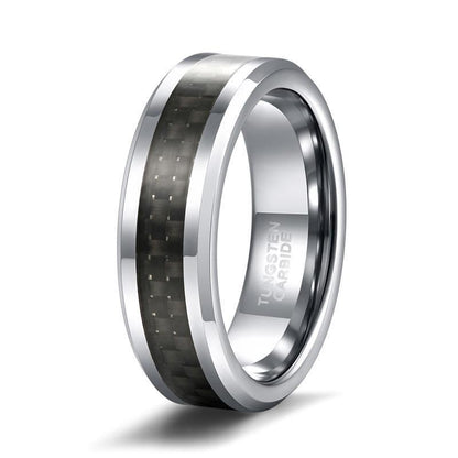 6mm Black Carbon Fiber Inlay Tungsten Mens Ring