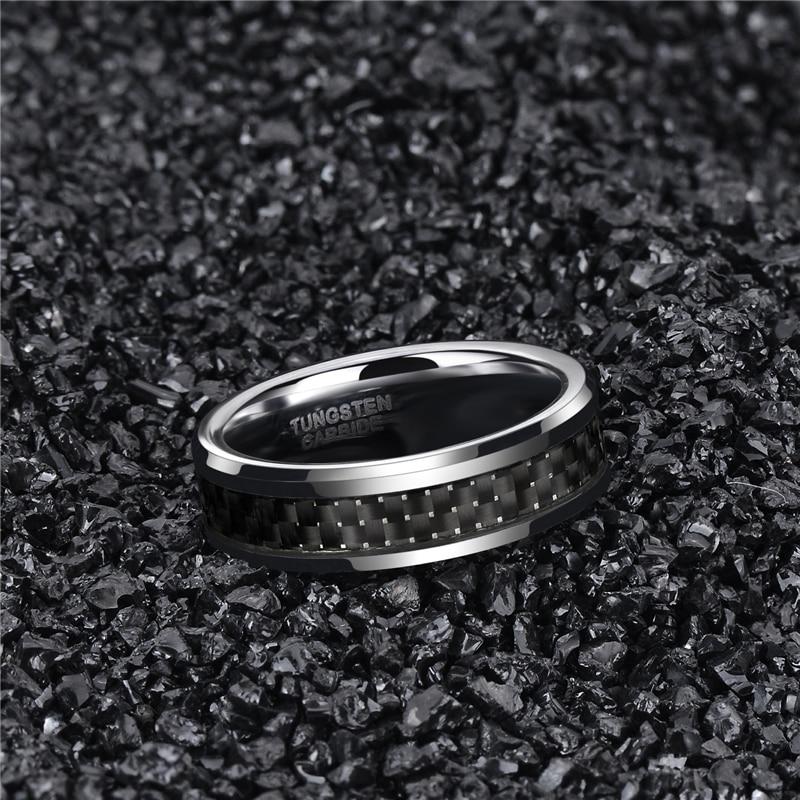 6mm Black Carbon Fiber Inlay Tungsten Mens Ring