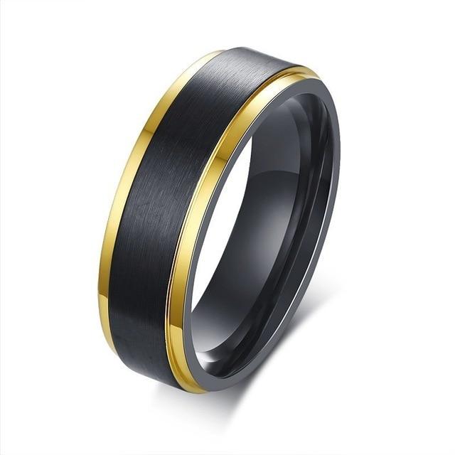 6mm Black & Golden Edges Stainless Steel Unisex Ring