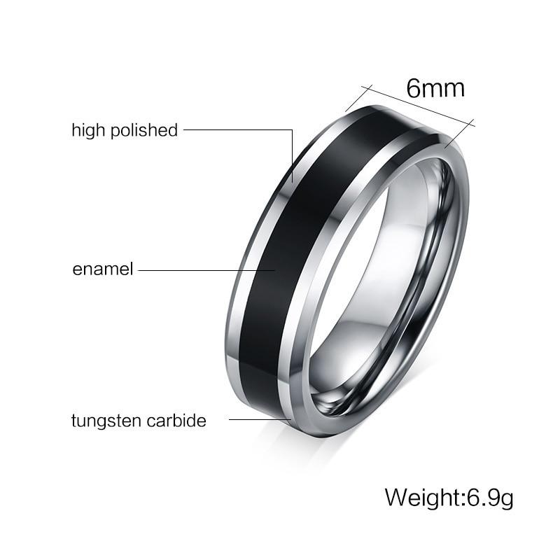 6mm Black Inlay & Silver Tungsten Men's Ring