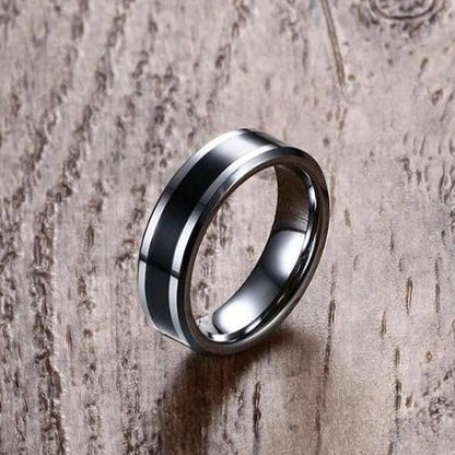 6mm Black Inlay & Silver Tungsten Men's Ring