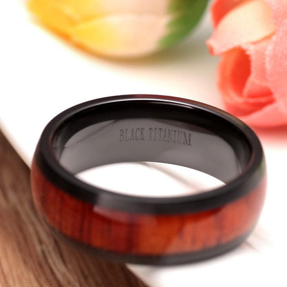 6mm Black Mahogany Wood Inlay Titanium Unisex Ring