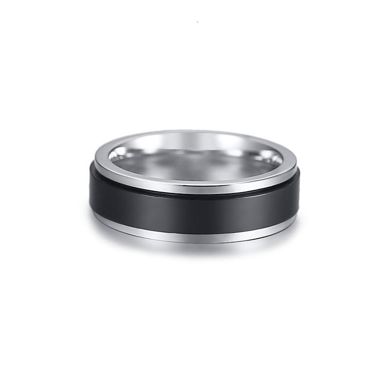 6mm Black & Silver Stainless Steel Rotatable Spinner Women's Ring