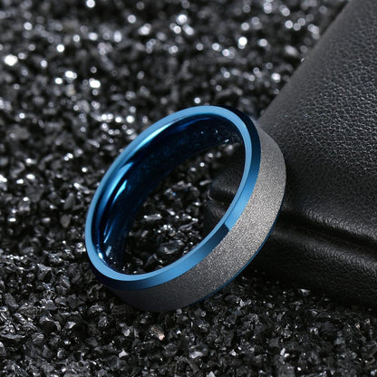 6mm Blue and Silver Matte Brushed Tungsten Mens Ring - 1 Custom Engraving (optional)
