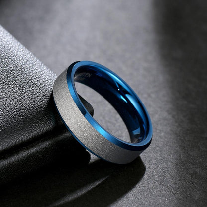 6mm Blue and Silver Matte Brushed Tungsten Mens Ring - 1 Custom Engraving (optional)