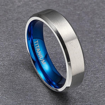 6mm Blue & Silver Titanium Mens Ring