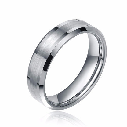 6mm Brushed Beveled Edges Silver Tungsten Unisex Ring