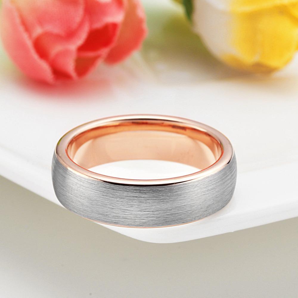 6mm Brushed Silver & Rose Gold Tungsten Womens Ring