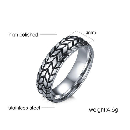 6mm Car Tyre Stainless Steel Mens Ring