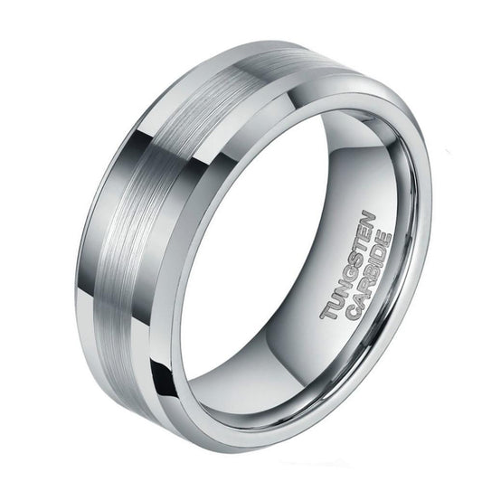 6mm Centre Brushed Silver Tungsten Mens Ring