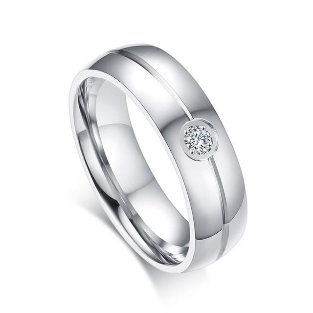 6mm Classic Stainless Steel Cubic Zirconia Couples Rings