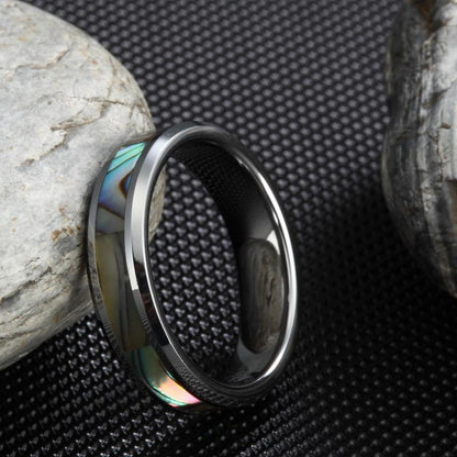 6mm Abalone Tungsten Silver Unisex Ring
