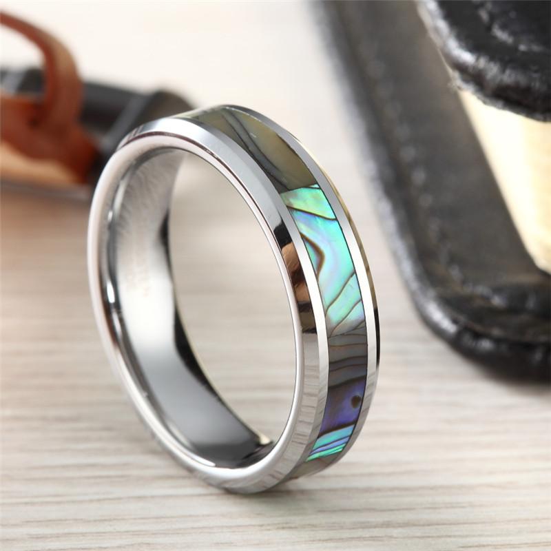 6mm Abalone Tungsten Silver Unisex Ring