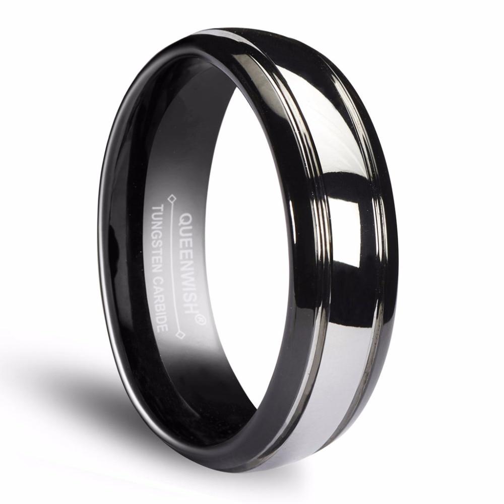 6mm Dome Black Silver Tungsten Mens Ring