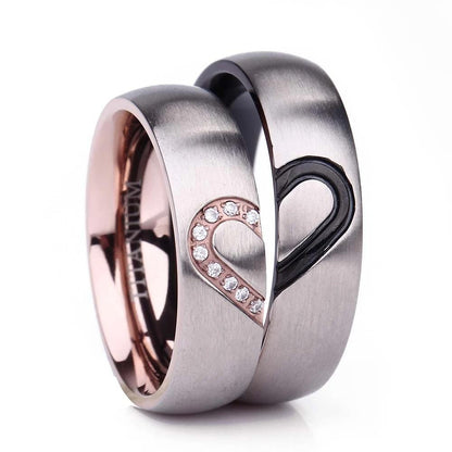 6mm Dome Heart Shape Titanium Couples Rings