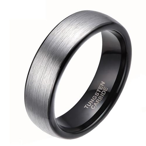 6mm Domed Brushed Tungsten Black & Silver Unisex Ring