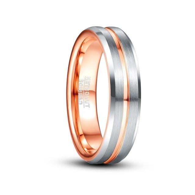 6mm Frosted Inner Rose Gold Groove Tungsten Men's Ring