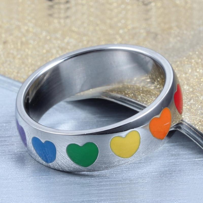 6mm LGBT Rainbow Hearts Unisex Ring