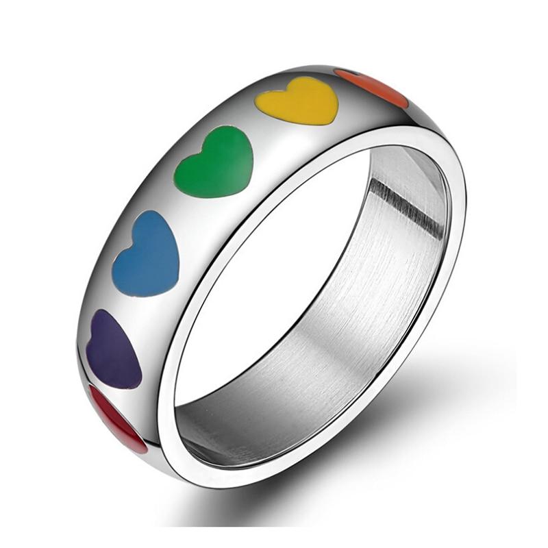 6mm LGBT Rainbow Hearts Unisex Ring