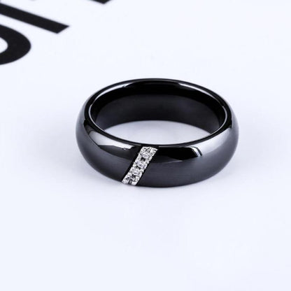 6mm Lined Crystals Ceramic Unisex Rings