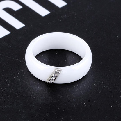 6mm Lined Crystals Ceramic Unisex Rings