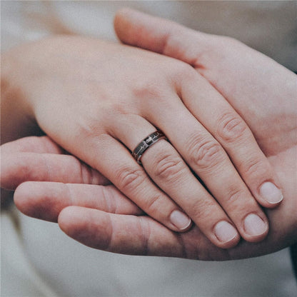 6mm or 8mm Electrocardiogram & Silver Edge Tungsten Unisex Ring - Promise Rings