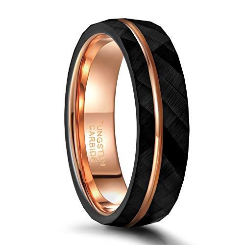 6mm or 8mm Rose Gold Inlay & Black Hammered Unisex Ring - Promise Rings