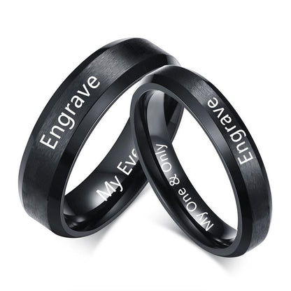 6mm Personalized Black Stainless Steel Couple Rings
