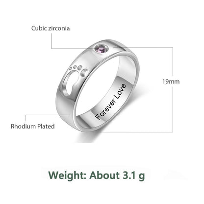 6mm Personalized Hollow Cute Baby Foot Ring - 1 Birthstone & Engraving