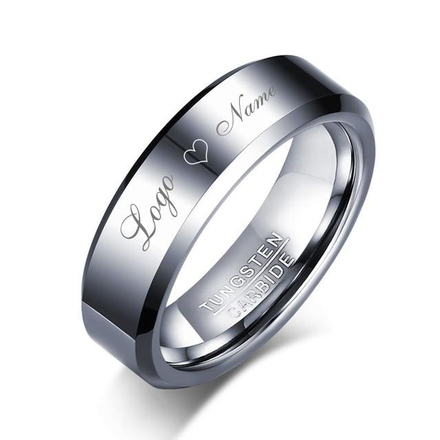 6mm Personalized Polished Silver Tungsten Unisex Ring (2 colors) - 1 Top Engraving