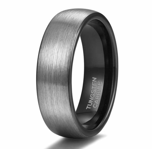 6mm Personalized Silver Black Tungsten Mens Ring - 1 Custom Engraving (optional)
