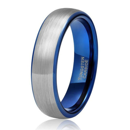 6mm Personalized Silver Blue Tungsten Mens Ring - 1 Custom Engraving