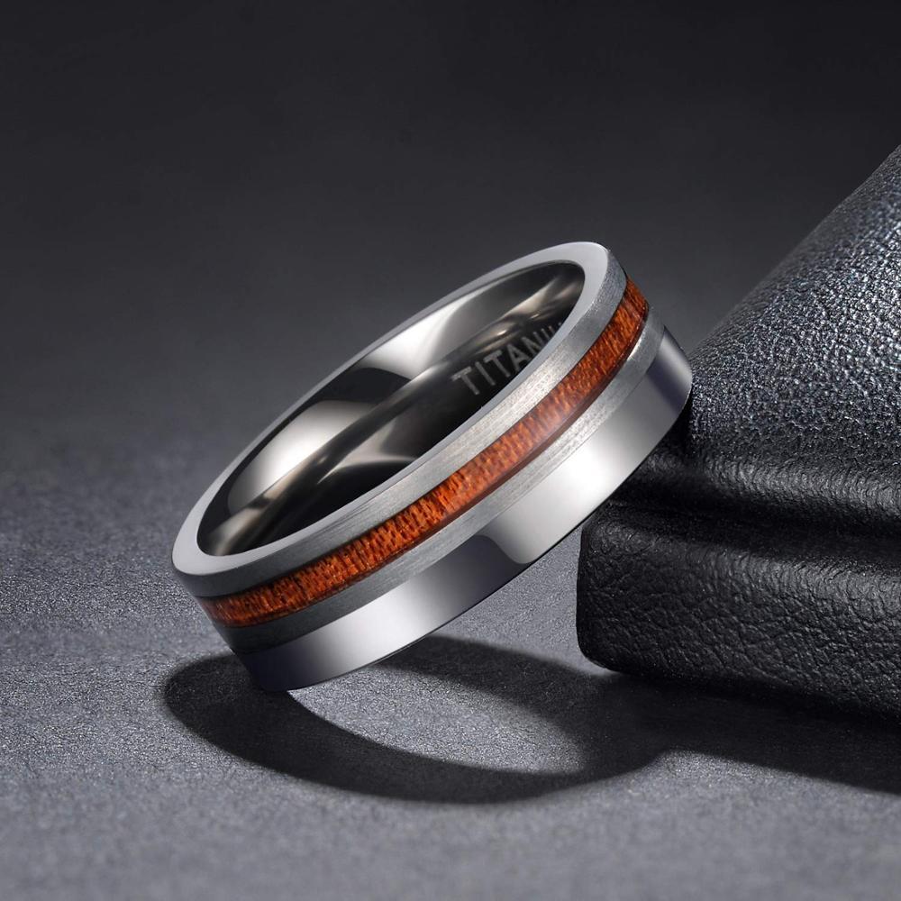 6mm Polished & Matte Nature Wood Inlay Silver Mens Ring