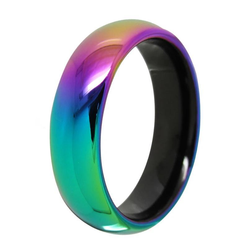 6mm Rainbow Shiny Unisex Tungsten Ring
