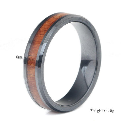 6mm Retro Wood Grain Inlaid Ceramic Unisex Ring (Allergy Free)