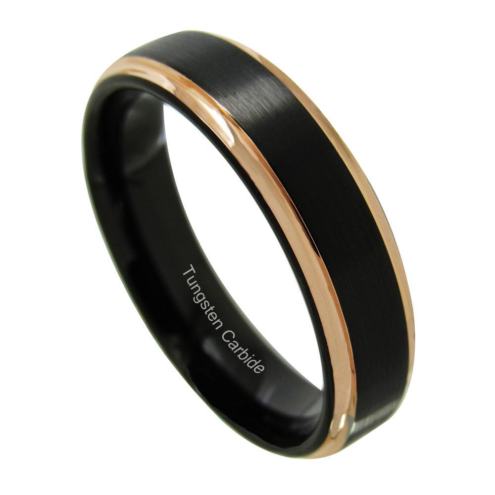 6mm Rose Gold Edges Polished Tungsten Unisex Ring